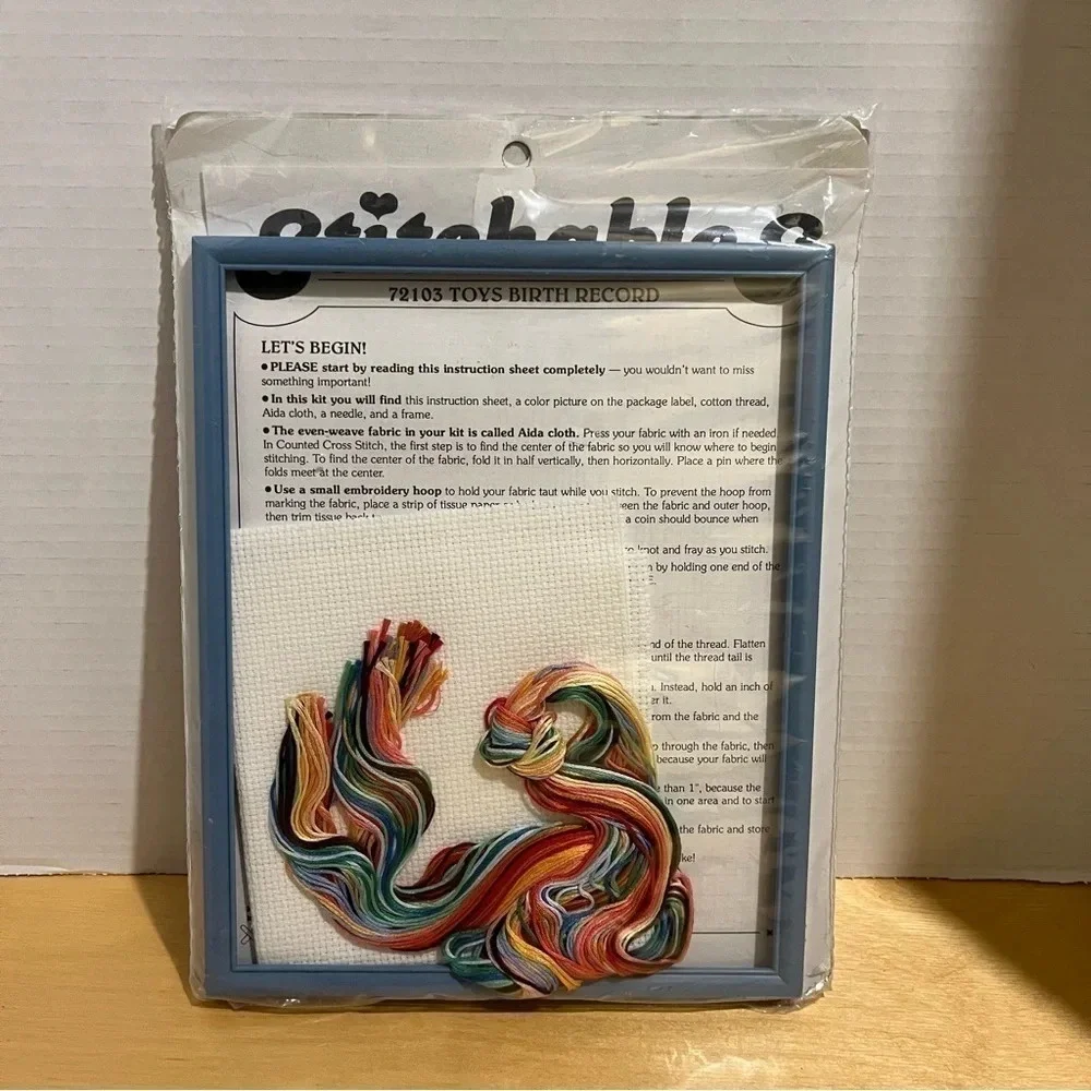 Stitchables Cross Stitch Kit Baby Birth Record 10x8 Thread Fabric Frame Pattern